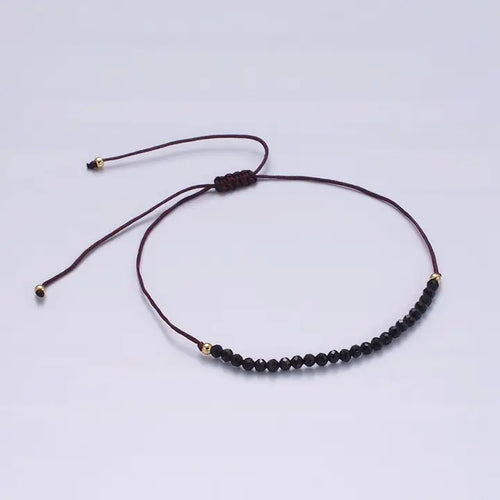 14K Gold Filled Onyx Multifaceted Black Rope Adjustable Friendship Bracelet