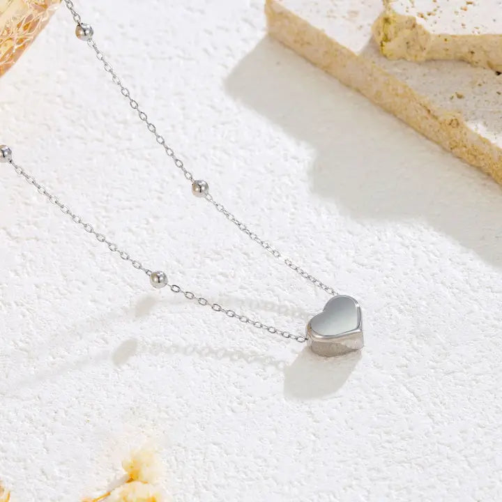 18K Stainless Steel Heart Necklace - Silver