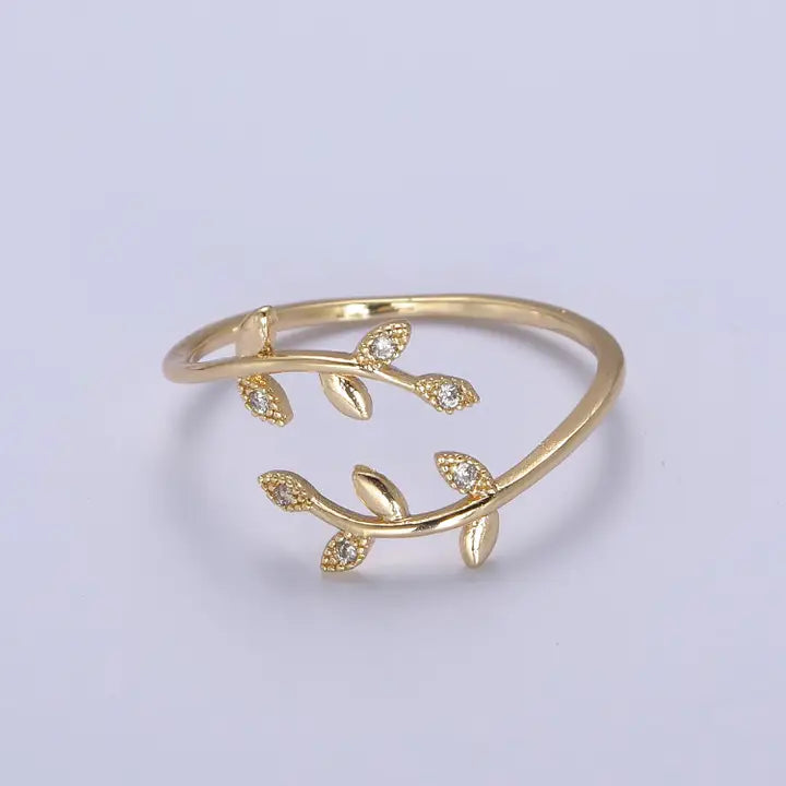 Micro Pave Cubic Zirconia Crystal Olive Vine Ring