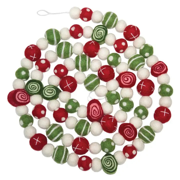 Spiral & Polka Dot Christmas Ball Garland - Red/White/Green