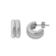 18K Gold Pvd Stainless Steel Double Hoop Stud Earrings - Stainless