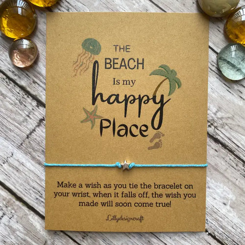 The Beach Is My Happy Place Wish Bracelet - Blue