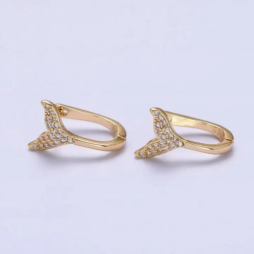 16K Gold Filled Micro Paved Ocean Tail English Lock Earrings