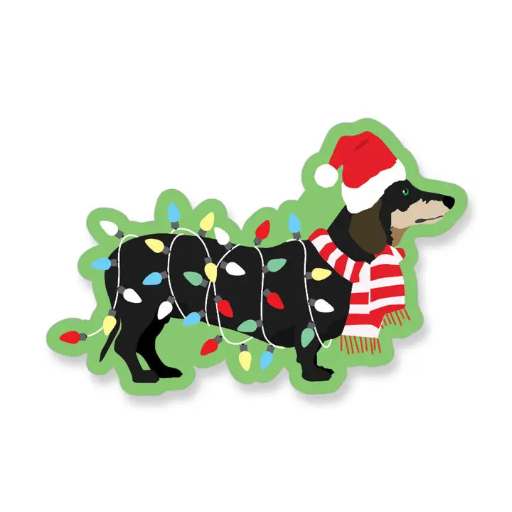 Holiday Dachshund with Christmas Santa Hat Vinyl Sticker