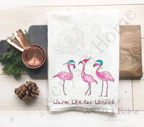 Flamingo's Warm Wishes Christmas Tea Towel - New Smyrna Beach