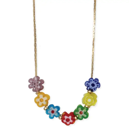 Multicolor Glass Flower Gold Necklace