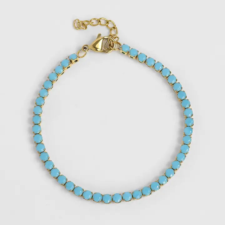 18k Gold PVD Stainless Steel Turquoise Rhinestone Tennis Bracelet