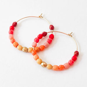 Colorful Gold Filled Ombre Hoops - Red