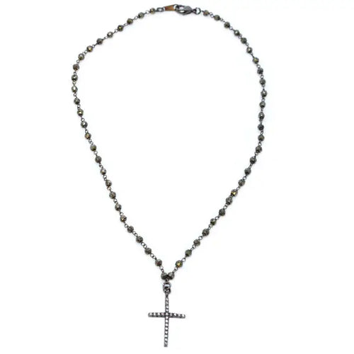 CZ Cross with Pyrite Chain Necklace