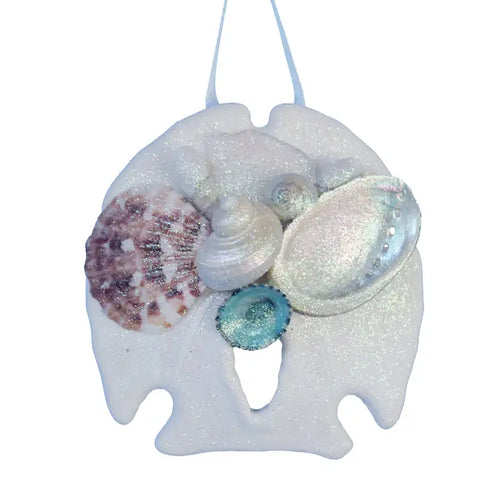 Sea Glass Sand Dollar Collage Ornament -  White Sea Glass