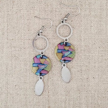 Alcohol Ink Stainless Steel Double Circle Drop Earrings