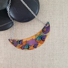Alcohol Ink Copper & Stainless Steel Small Cresecent Necklace