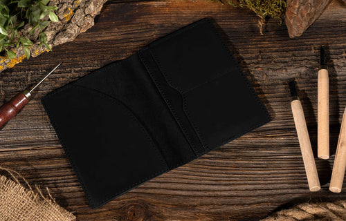 Genuine Leather Passport Holder Case - Black
