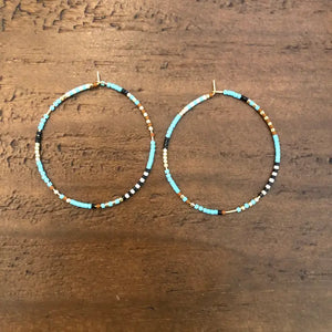 Miyuki Seed Bead Hoops Earrings - Blue