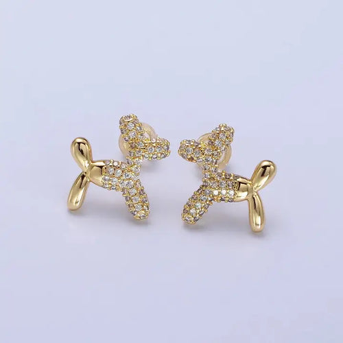 Gold, Silver Dog Balloon Bubble Animal Micro Paved Cz Stud Earrings