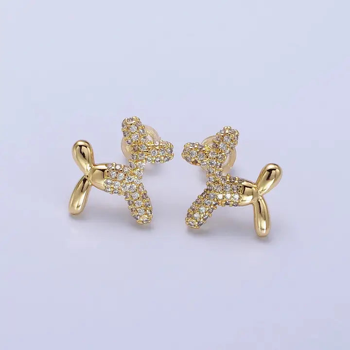 Gold, Silver Dog Balloon Bubble Animal Micro Paved Cz Stud Earrings