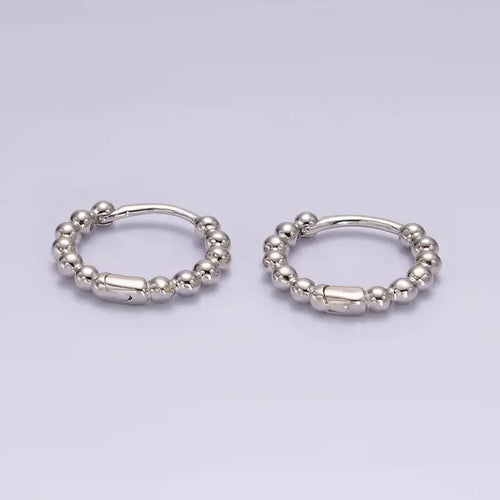 Dainty 14K Gold Filled Beaded Ball Round Bubble Huggie Hoop Earrings - Sterling Silver