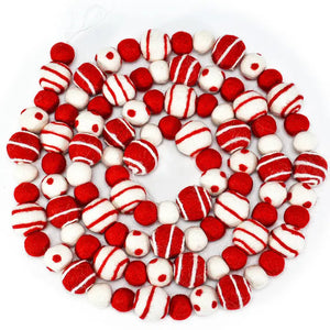 Spiral & Polka Dot Christmas Ball Garland - Red/White