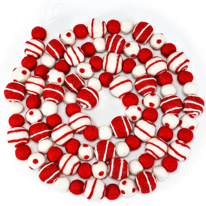 Spiral & Polka Dot Christmas Ball Garland - Red/White