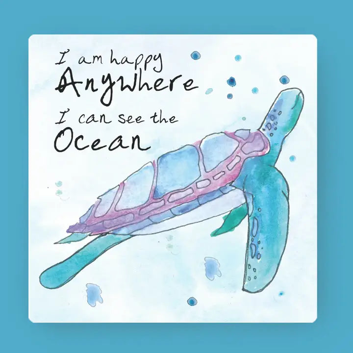 Happy Anywhere Ocean Sea Turtle Absorbent Stone Coaster