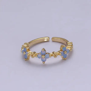 Dainty Blue Opal Flower Ring Open Ring