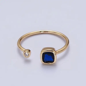 Double Mini Cubic Zirconia Adjustable Gold Ring - Dark Blue