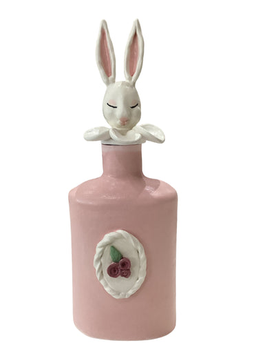 Pink Vase w/ Rose Flowers + Bunny Lid