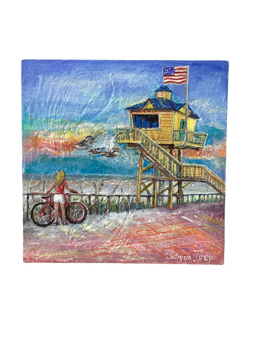 New Smyrna Beach Lifeguard Stand Oil Painting