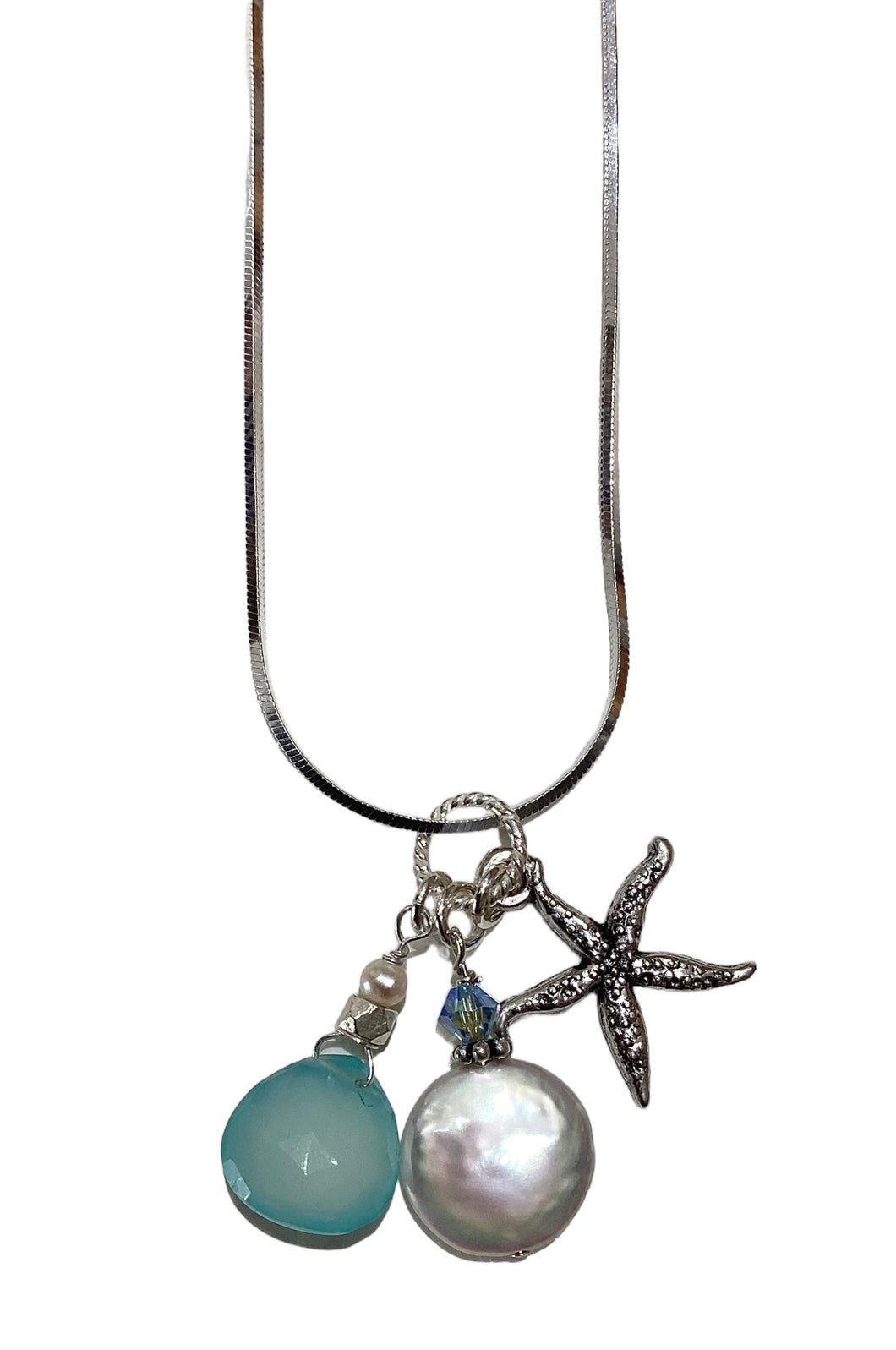 Starfish/Pearl/Chalcedony Pendent Necklace