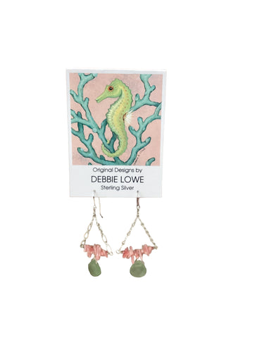 Light Green Chalcedony + Coral Earrings