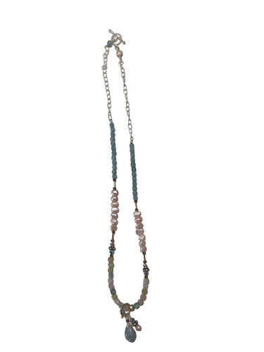 Aquamarine + Pearls with Sea Glass + Larimar Necklace