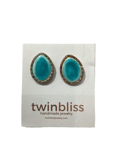 Earth & Sky Artisan Earrings- Turquoise Textured Gold Drop (Posts)