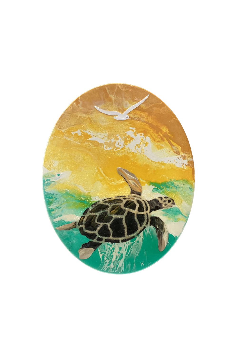 Turtle and Sea Gull with Sand Oval