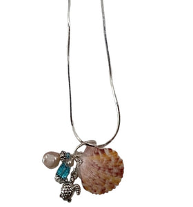 Scallop Shell with Sea Turtle Pendant on Sterling Chain