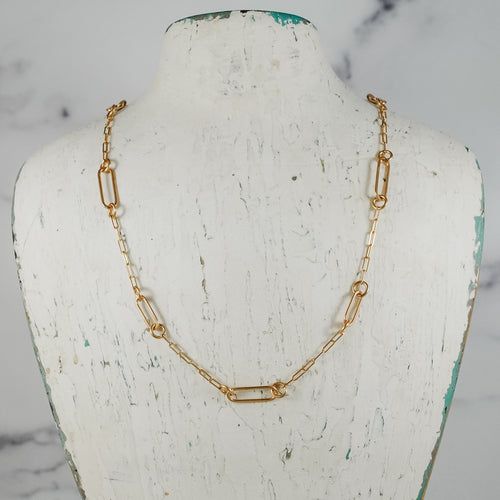 Floating Short Paperclip Chain Necklace - gold-filled