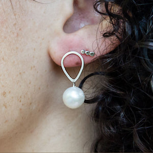 Teardrop Stud with Hanging Pearl Earrings - sterling silver