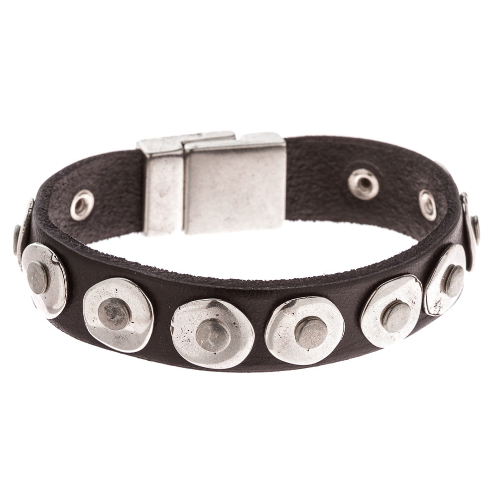 Studded Leather Bracelet with Magnetic Clip