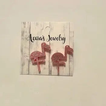 Pink Glitter Flamingo Studs