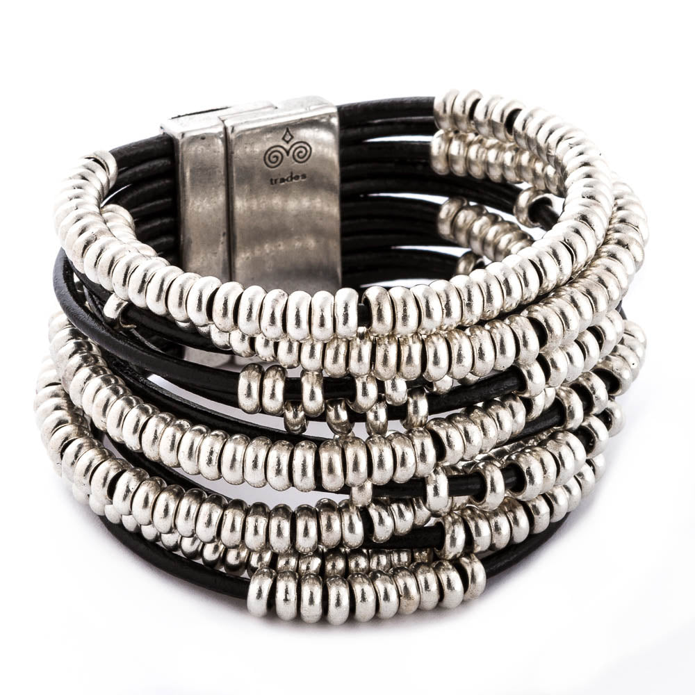 Style & Substance Black Leather Beaded Bracelet