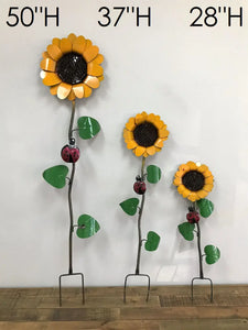 Sunflower with Ladybug on Stake