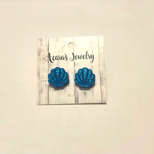 Blue Glitter Shell Studs