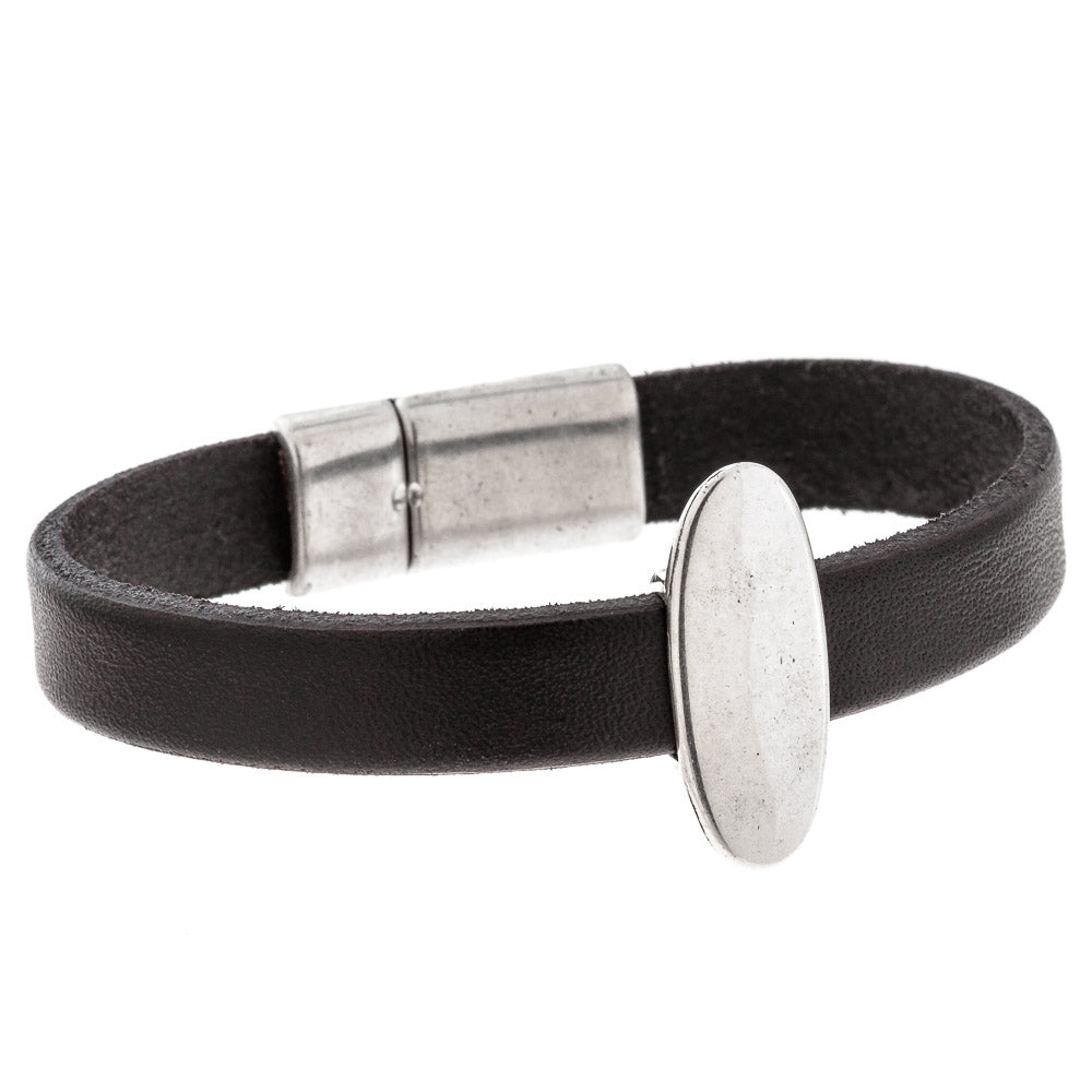 Oval Emblem Leather Bracelet
