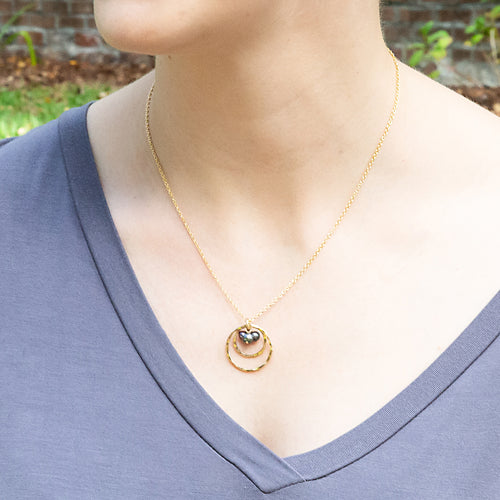 Double Ring and Pearl Pendant - gold filled