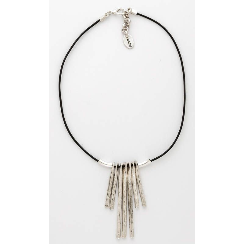Sun Ray Silver & Black Leather Necklace