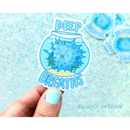 Puffer Fish Deep Breaths Fish Bowl Vinyl Sticker