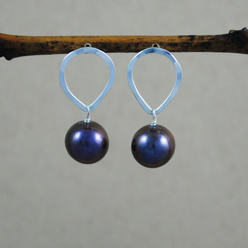 Teardrop Stud with Hanging Pearl Earrings - sterling silver