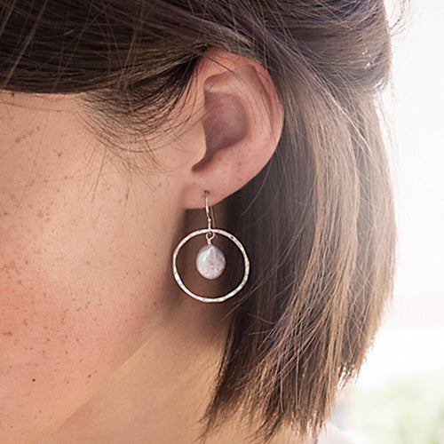 Large Ring and Small Coin Pearl Earrings - sterling silver