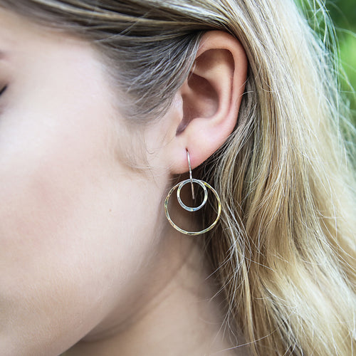 Double Ring Earrings - mixed metals