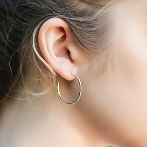 Hammered Hoop Earrings - sterling silver