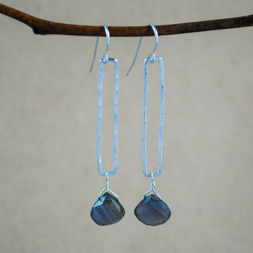 Rectangle and Semi-Precious Stone Earrings - sterling silver